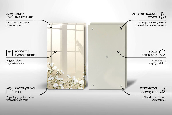 Placă din sticla protectie perete Flori boho din ipsos