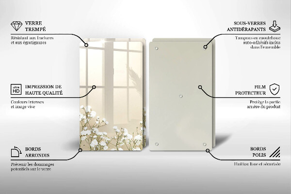 Placă din sticla protectie perete Flori boho din ipsos