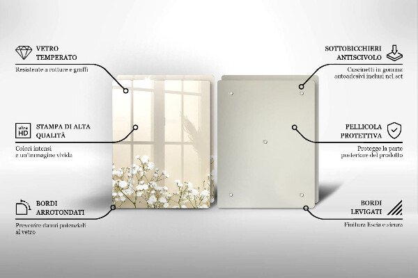 Placă din sticla protectie perete Flori boho din ipsos