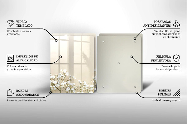 Placă din sticla protectie perete Flori boho din ipsos