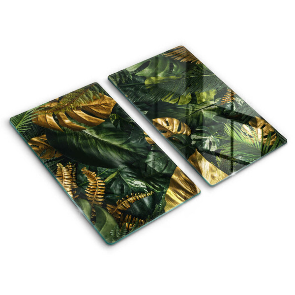 Placă sticla protectie aragaz Frunze de monstera aurii