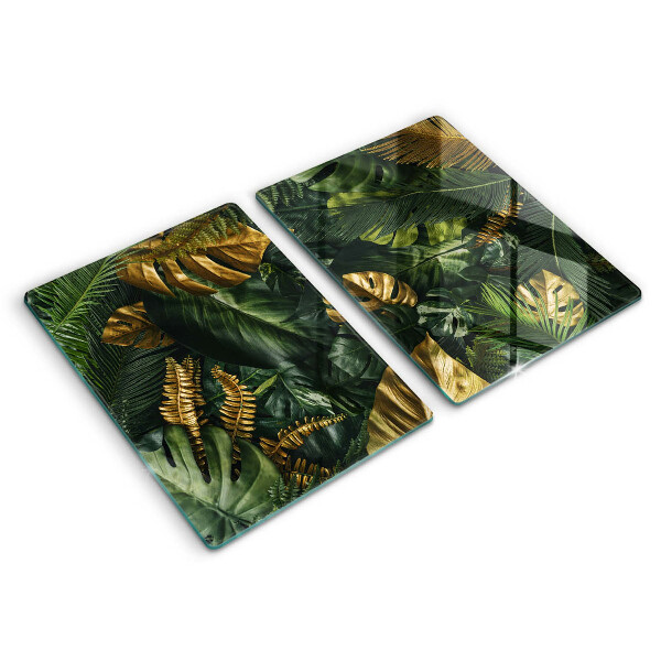 Placă sticla protectie aragaz Frunze de monstera aurii
