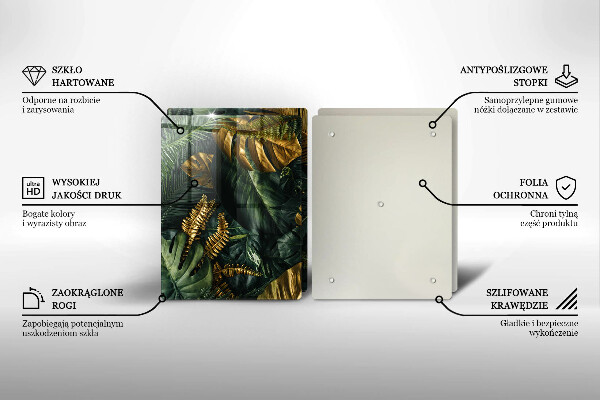 Placă sticla protectie aragaz Frunze de monstera aurii