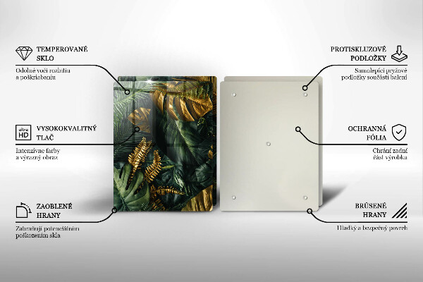 Placă sticla protectie aragaz Frunze de monstera aurii