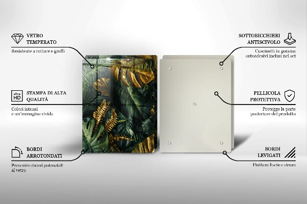 Placă sticla protectie aragaz Frunze de monstera aurii