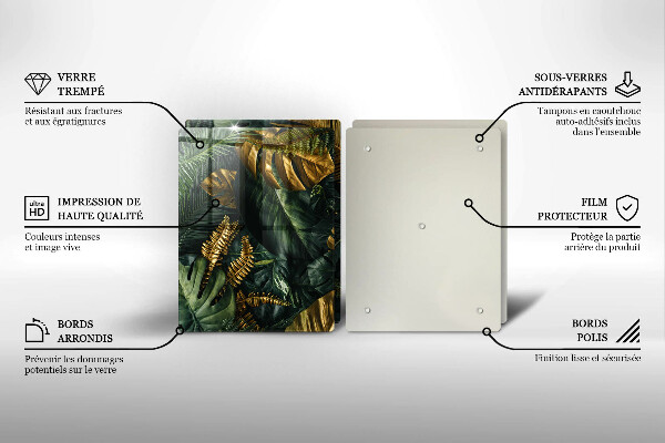 Placă sticla protectie aragaz Frunze de monstera aurii