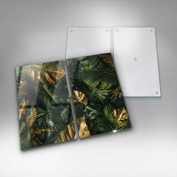 Placă sticla protectie aragaz Frunze de monstera aurii