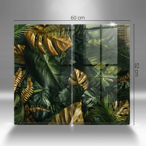 Placă sticla protectie aragaz Frunze de monstera aurii