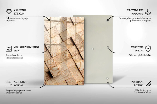 Placă din sticla protectie perete Pătrate de lemn