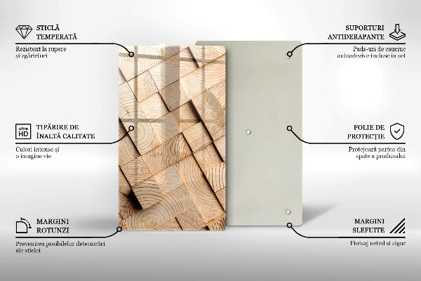 Placă din sticla protectie perete Pătrate de lemn