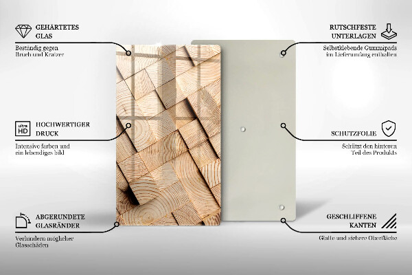 Placă din sticla protectie perete Pătrate de lemn