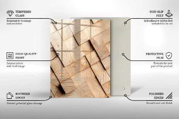 Placă din sticla protectie perete Pătrate de lemn