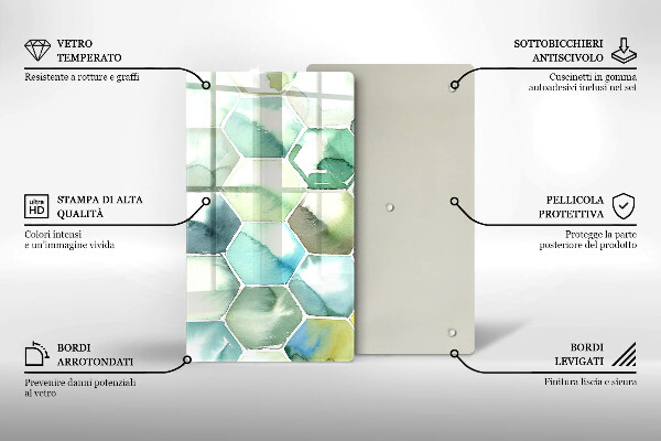 Placă din sticla protectie perete Hexagoane acuarele