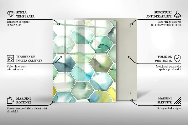 Placă din sticla protectie perete Hexagoane acuarele