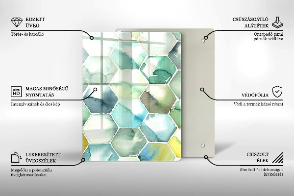 Placă din sticla protectie perete Hexagoane acuarele