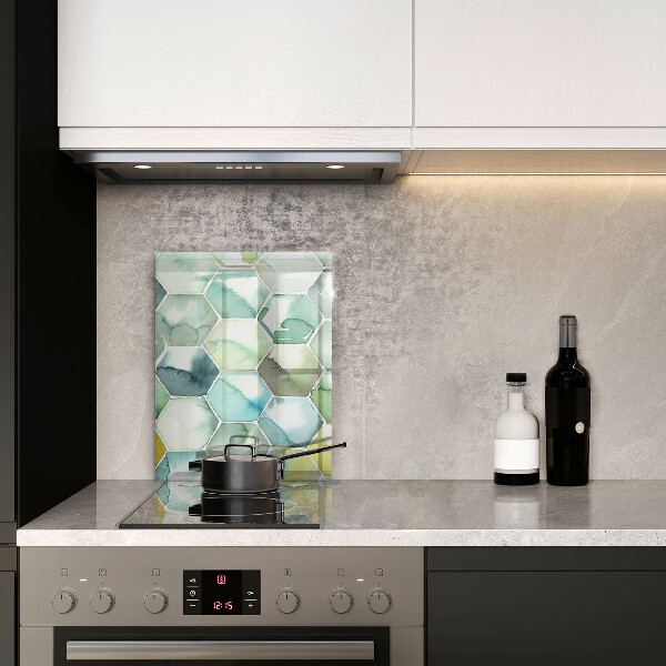 Placă din sticla protectie perete Hexagoane acuarele