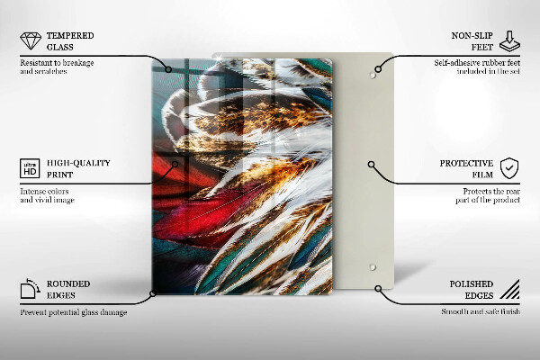 Placă din sticla protectie perete Pene de pasăre boho