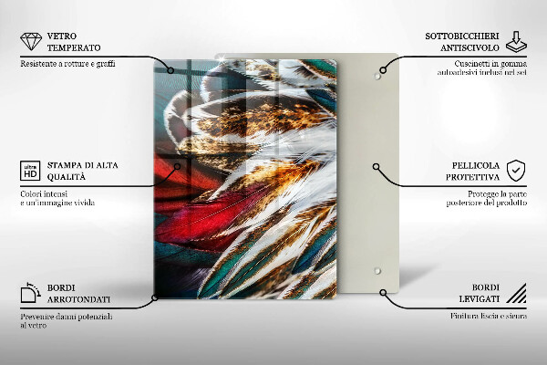 Placă din sticla protectie perete Pene de pasăre boho