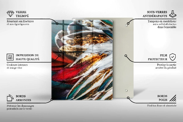 Placă din sticla protectie perete Pene de pasăre boho