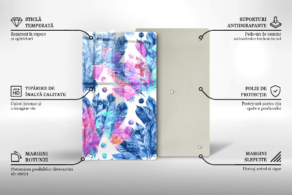 Placă din sticla protectie perete Ilustrație boho cu pene