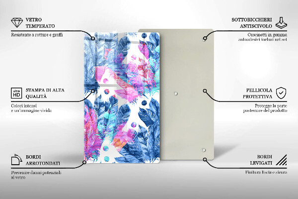 Placă din sticla protectie perete Ilustrație boho cu pene