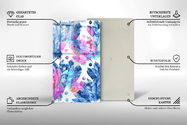 Placă din sticla protectie perete Ilustrație boho cu pene