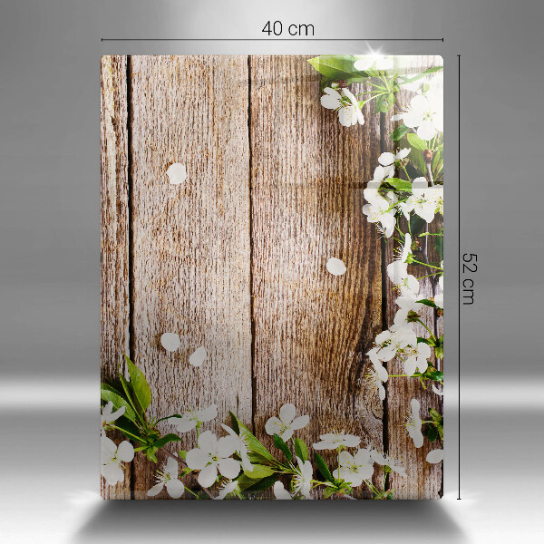 Placă din sticla protectie perete Flori albe pe scânduri