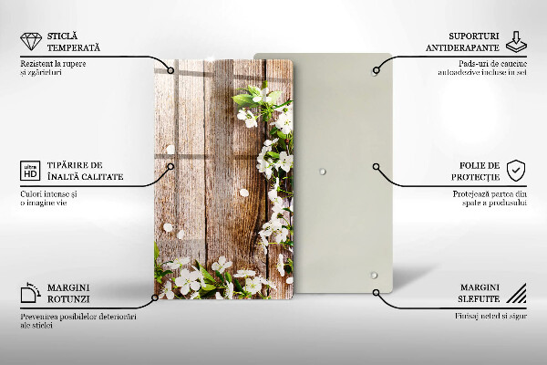 Placă din sticla protectie perete Flori albe pe scânduri