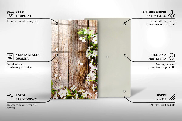 Placă din sticla protectie perete Flori albe pe scânduri