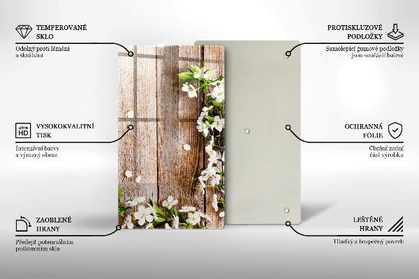 Placă din sticla protectie perete Flori albe pe scânduri