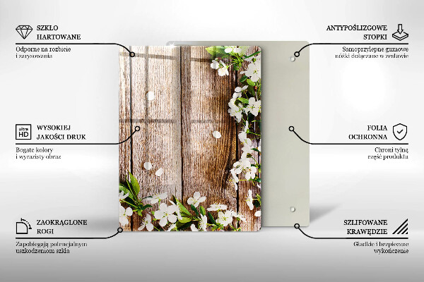 Placă din sticla protectie perete Flori albe pe scânduri