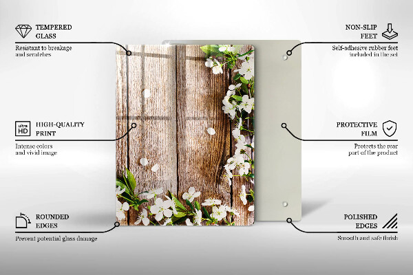 Placă din sticla protectie perete Flori albe pe scânduri