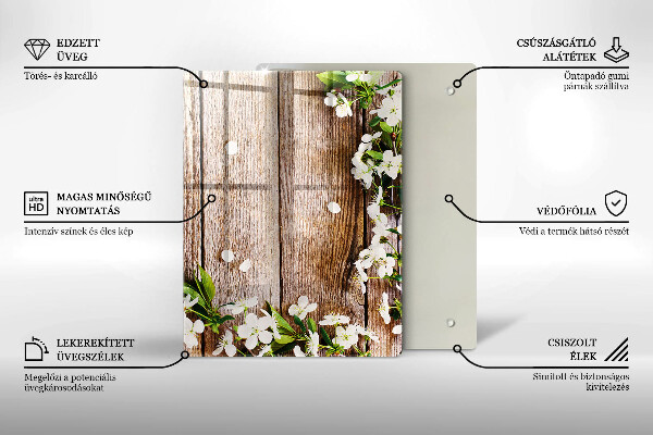Placă din sticla protectie perete Flori albe pe scânduri