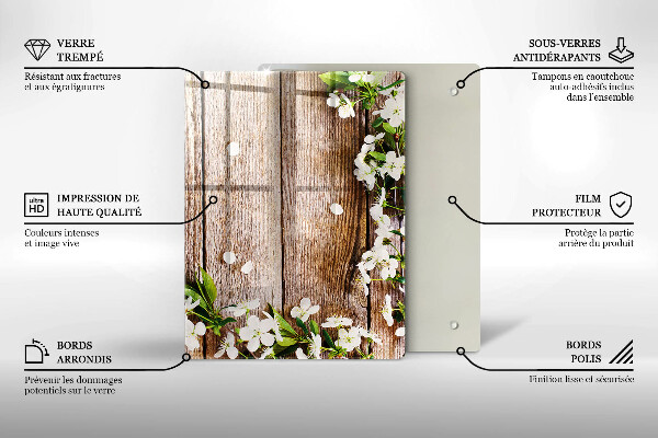 Placă din sticla protectie perete Flori albe pe scânduri