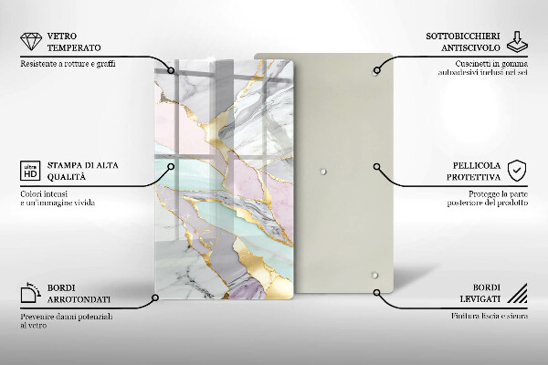 Placă din sticla protectie perete Marmură pastel