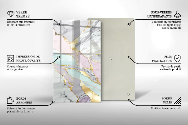 Placă din sticla protectie perete Marmură pastel