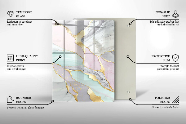 Placă din sticla protectie perete Marmură pastel
