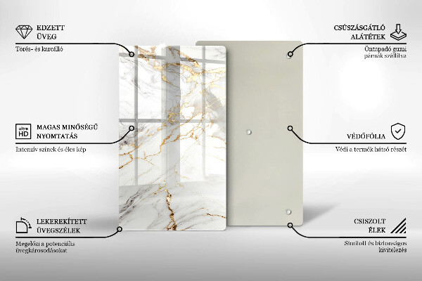 Placă din sticla protectie perete Marmură ușoară cu aur