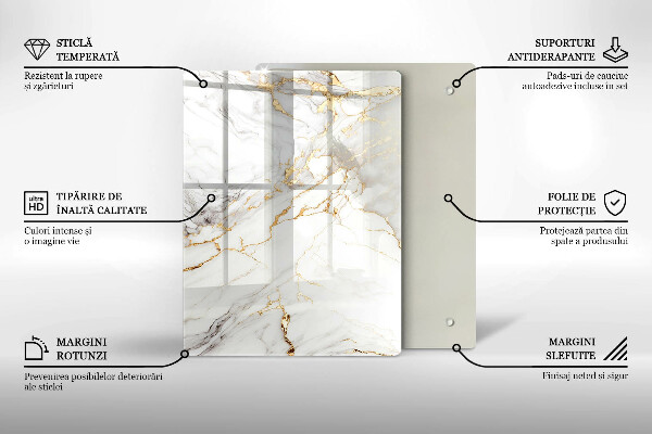 Placă din sticla protectie perete Marmură ușoară cu aur