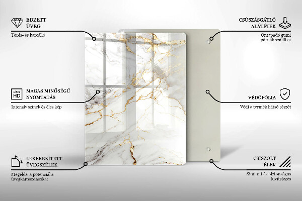 Placă din sticla protectie perete Marmură ușoară cu aur