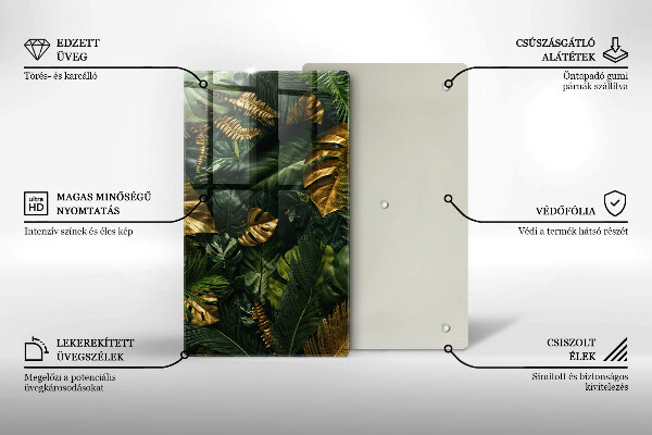 Placă din sticla protectie perete Frunze de monstera aurii