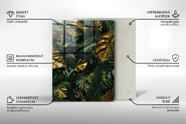 Placă din sticla protectie perete Frunze de monstera aurii