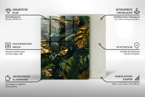 Placă din sticla protectie perete Frunze de monstera aurii