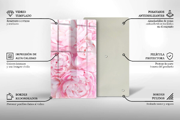 Placă din sticla protectie perete Bujori delicati