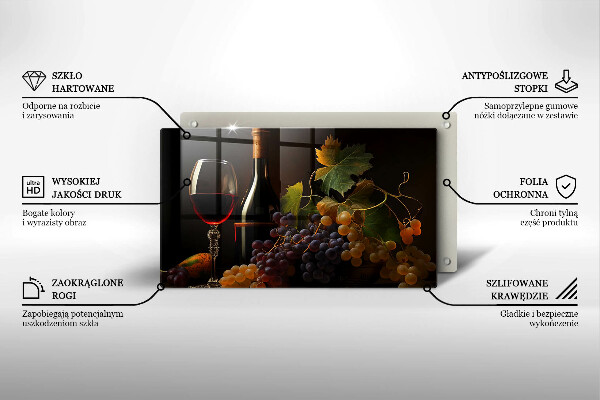 Placă protecție plita Pahar de vin și struguri