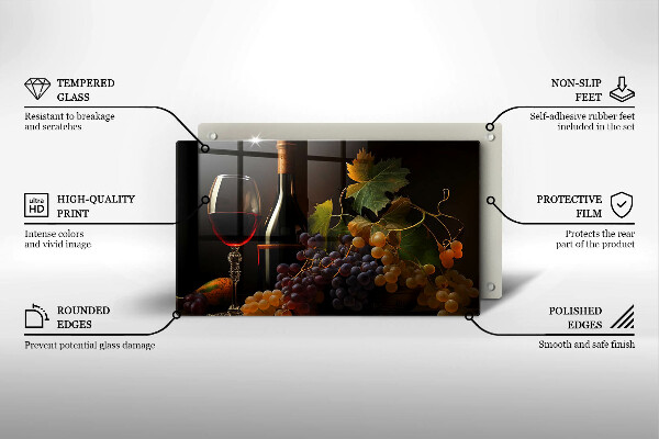 Placă protecție plita Pahar de vin și struguri