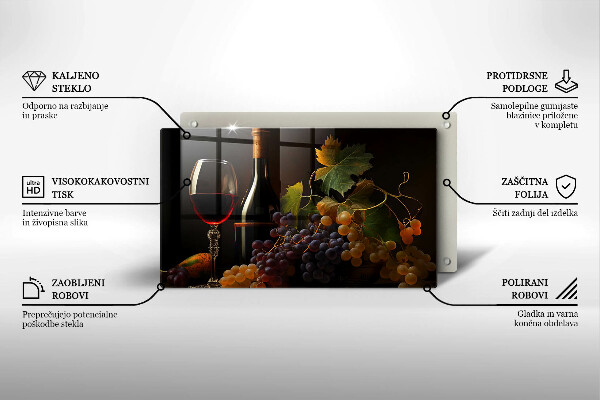 Placă protecție plita Pahar de vin și struguri