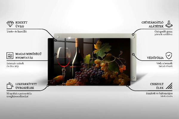 Placă protecție plita Pahar de vin și struguri