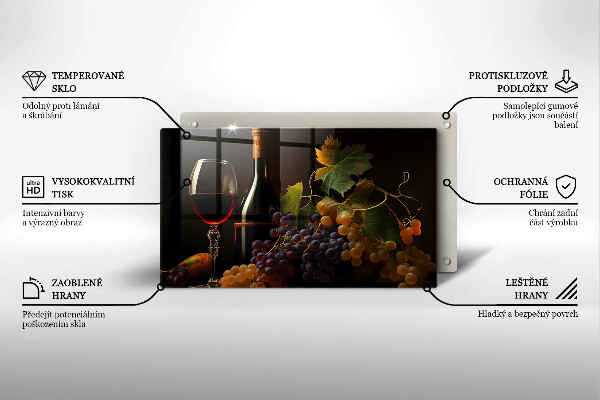 Placă protecție plita Pahar de vin și struguri