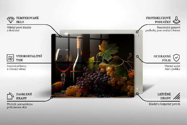 Placă protecție plita Pahar de vin și struguri